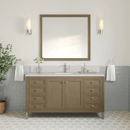 Chicago 60" Single Vanity, Walnut Whisper, w/ Single Hole 3CM White Zeus Silestone® Top & Backsplash