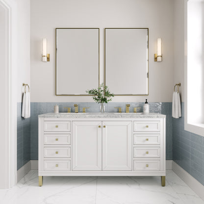 Renovate for Less Atlanta Chicago 60" Double Vanity, Glossy White, w/ 3 CM Eternal Jasmine Pearl Silestone® Top