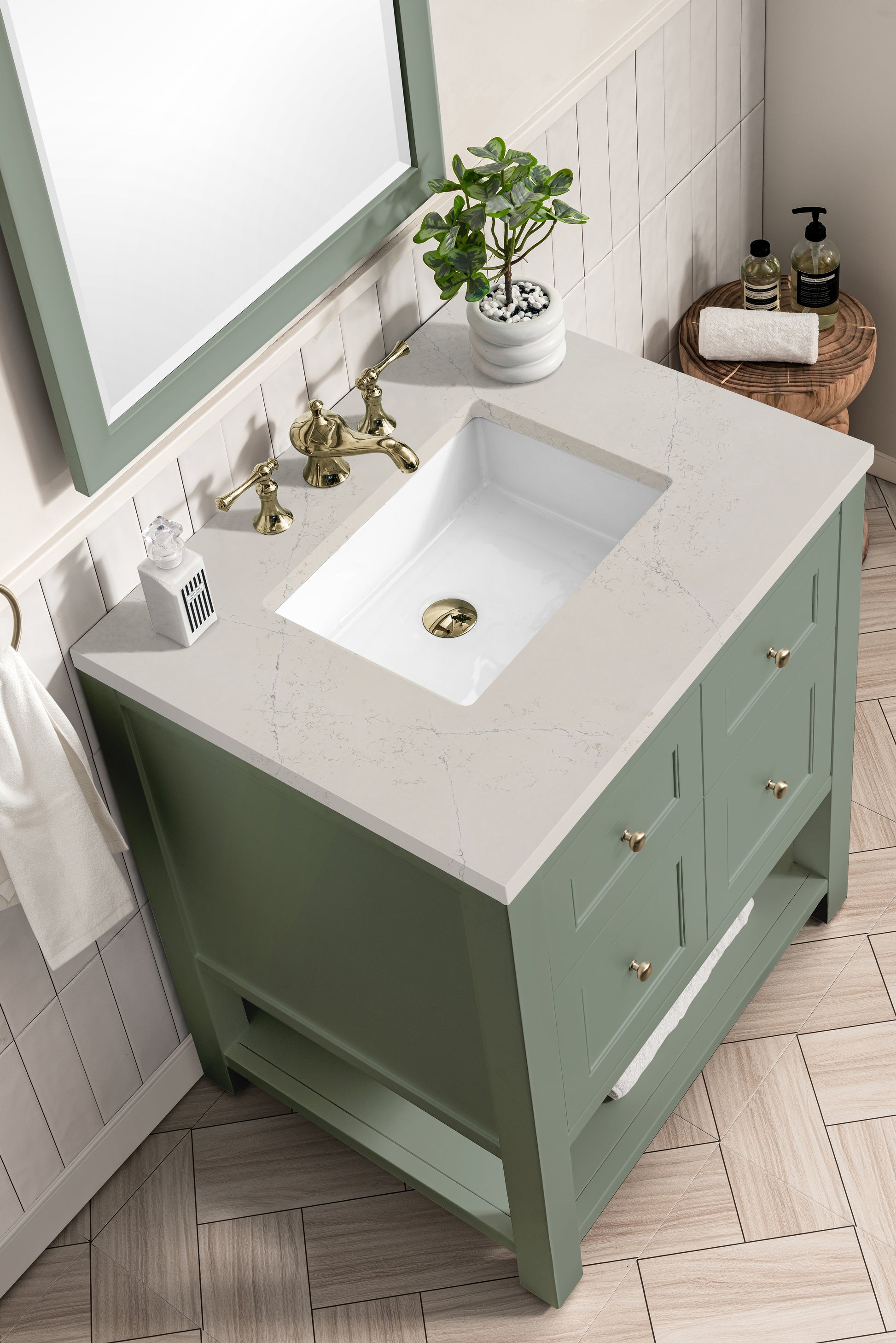 Renovate for Less Atlanta Breckenridge 30" Single Vanity, Smokey Celadon, w/ 3 CM Siberian Silestone Top