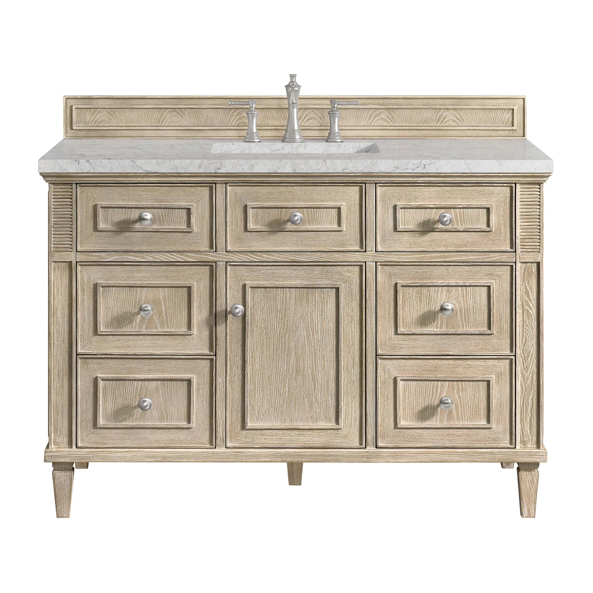 Lorelai 48" Single Vanity, Whitewashed Oak w/ 3 CM Eternal Jasmine Pearl Silestone Top