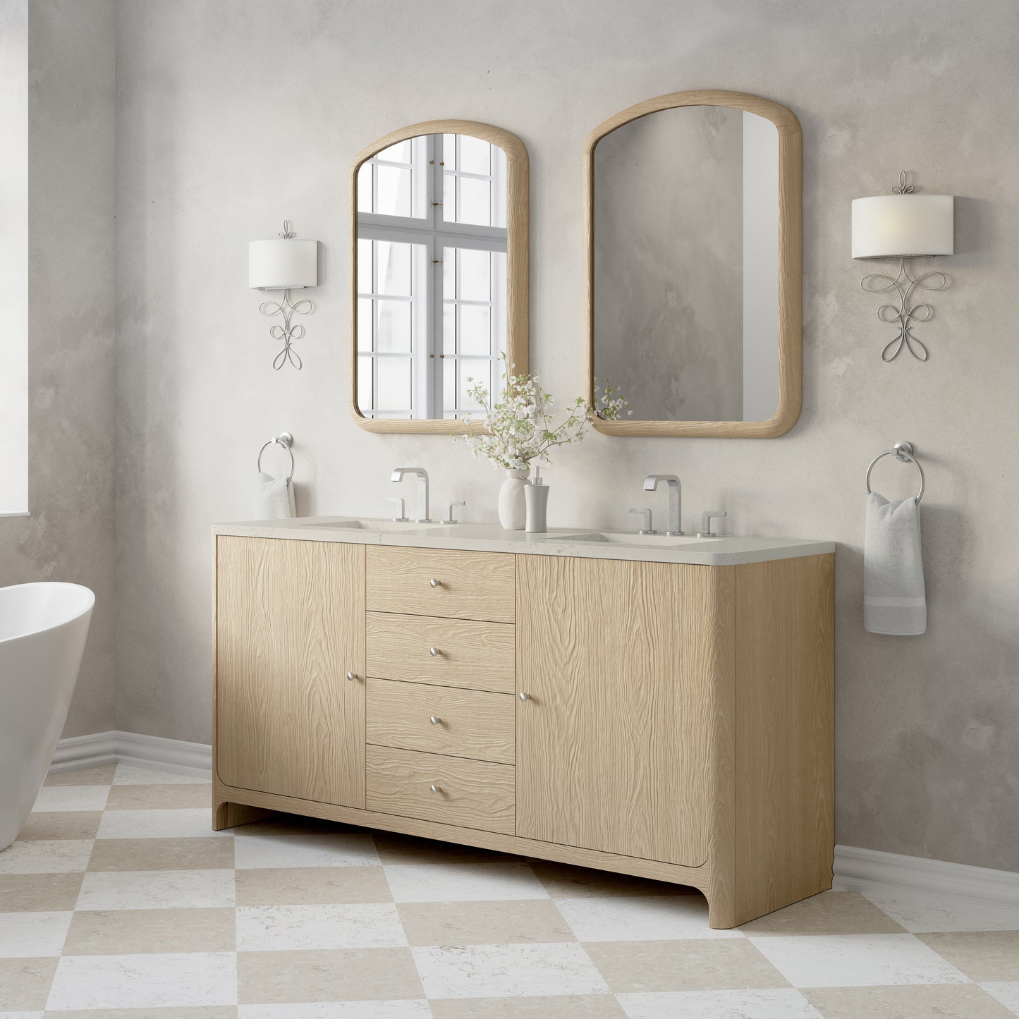 Renovate for Less Atlanta Gracyn 72" Double Vanity, Coastal Driftwood, w/ 3 CM Siberian Silestone Widespread Top