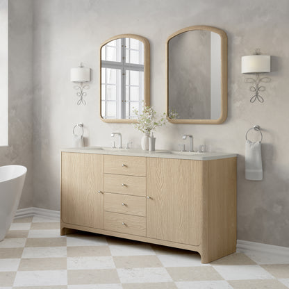 Renovate for Less Atlanta Gracyn 72" Double Vanity, Coastal Driftwood, w/ 3 CM Siberian Silestone Widespread Top