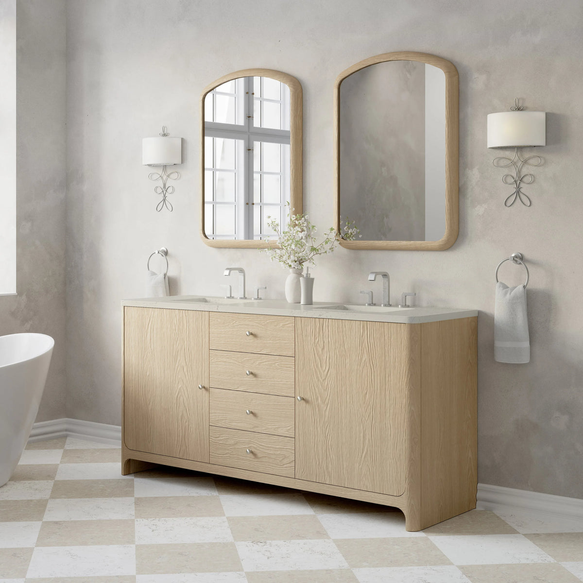 Gracyn 72" Double Vanity, Coastal Driftwood, w/ 3 CM Siberian Silestone Widespread Top