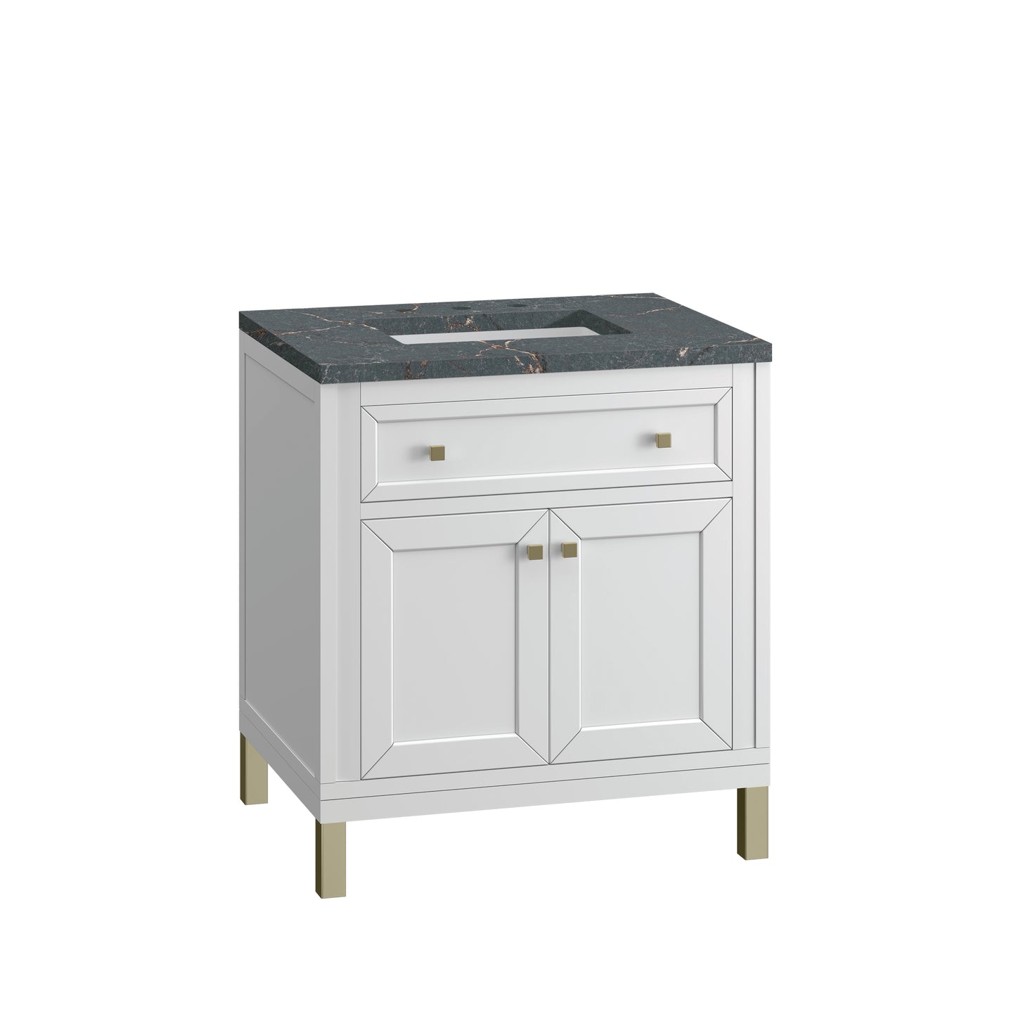 Renovate for Less Atlanta Chicago 30" Single Vanity, Glossy White, w/ 3 CM Parisien Bleu Silestone® Top