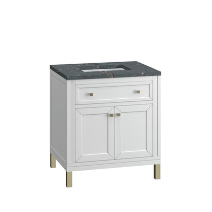 Renovate for Less Atlanta Chicago 30" Single Vanity, Glossy White, w/ 3 CM Parisien Bleu Silestone® Top