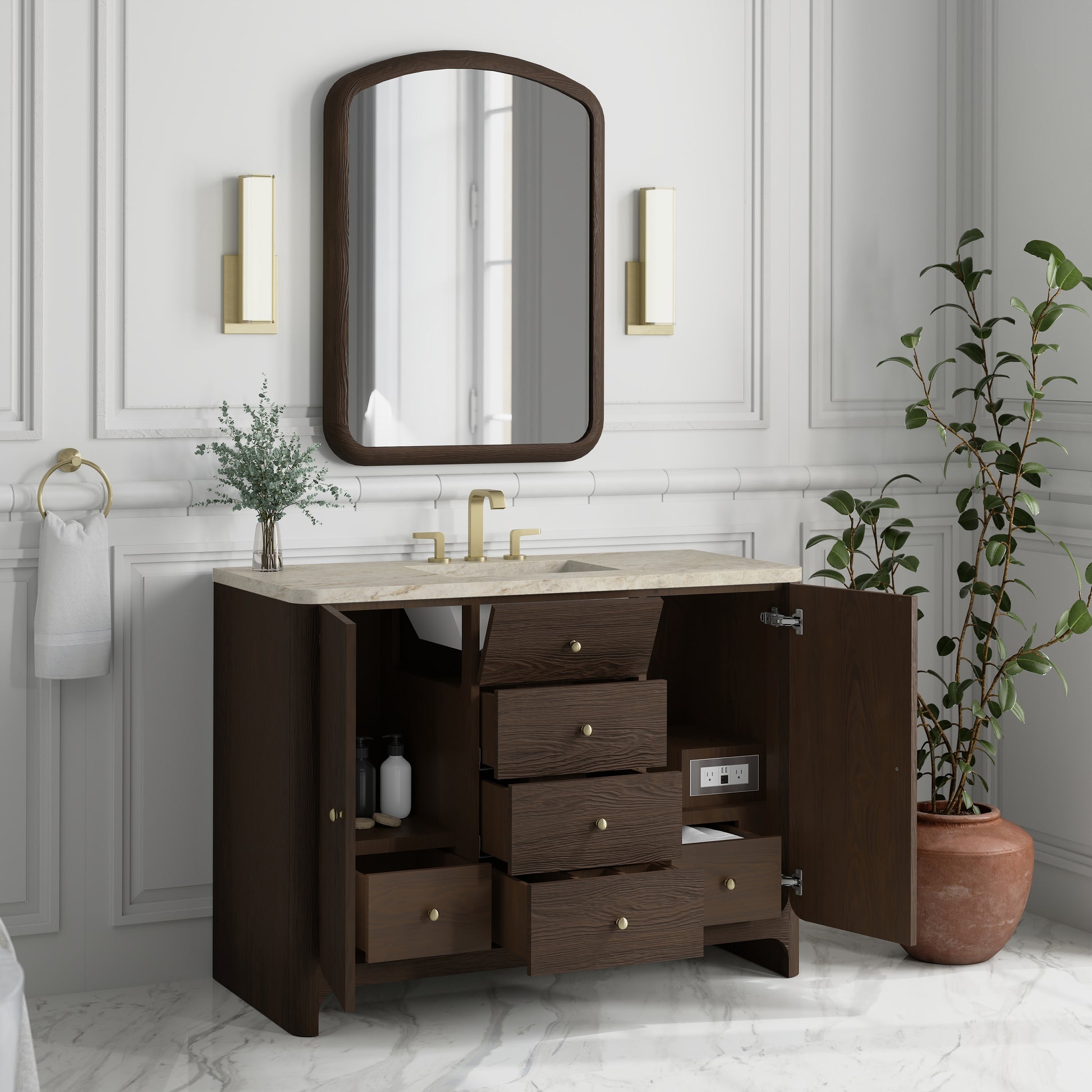 Renovate for Less Atlanta Gracyn 48" Single Vanity, Sable, w/ 3 CM Tajnar Eclos Widespread Top