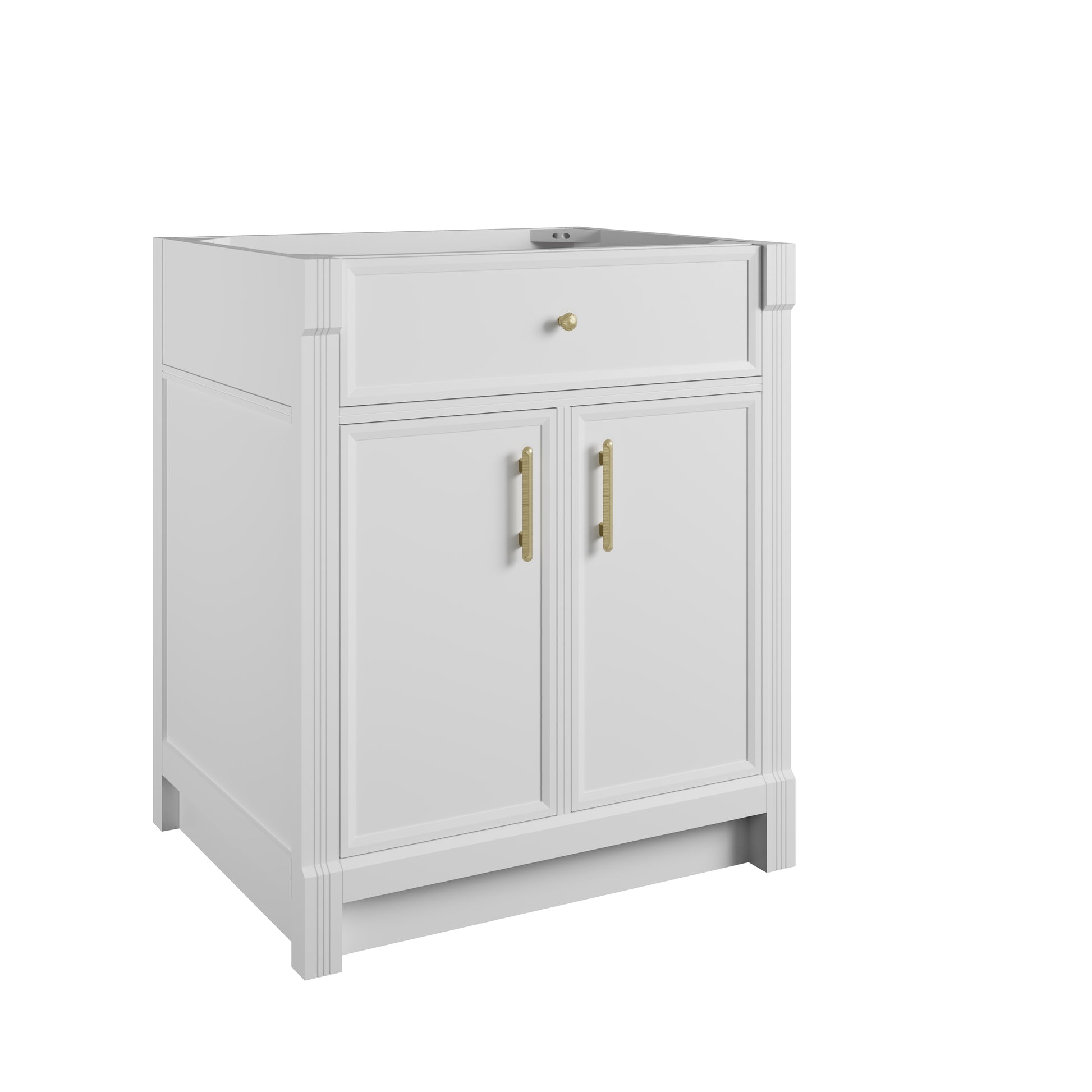 Renovate for Less Atlanta Bellshire 30" Single Vanity, Bright White w/ 3 CM Siberian Silestone Top