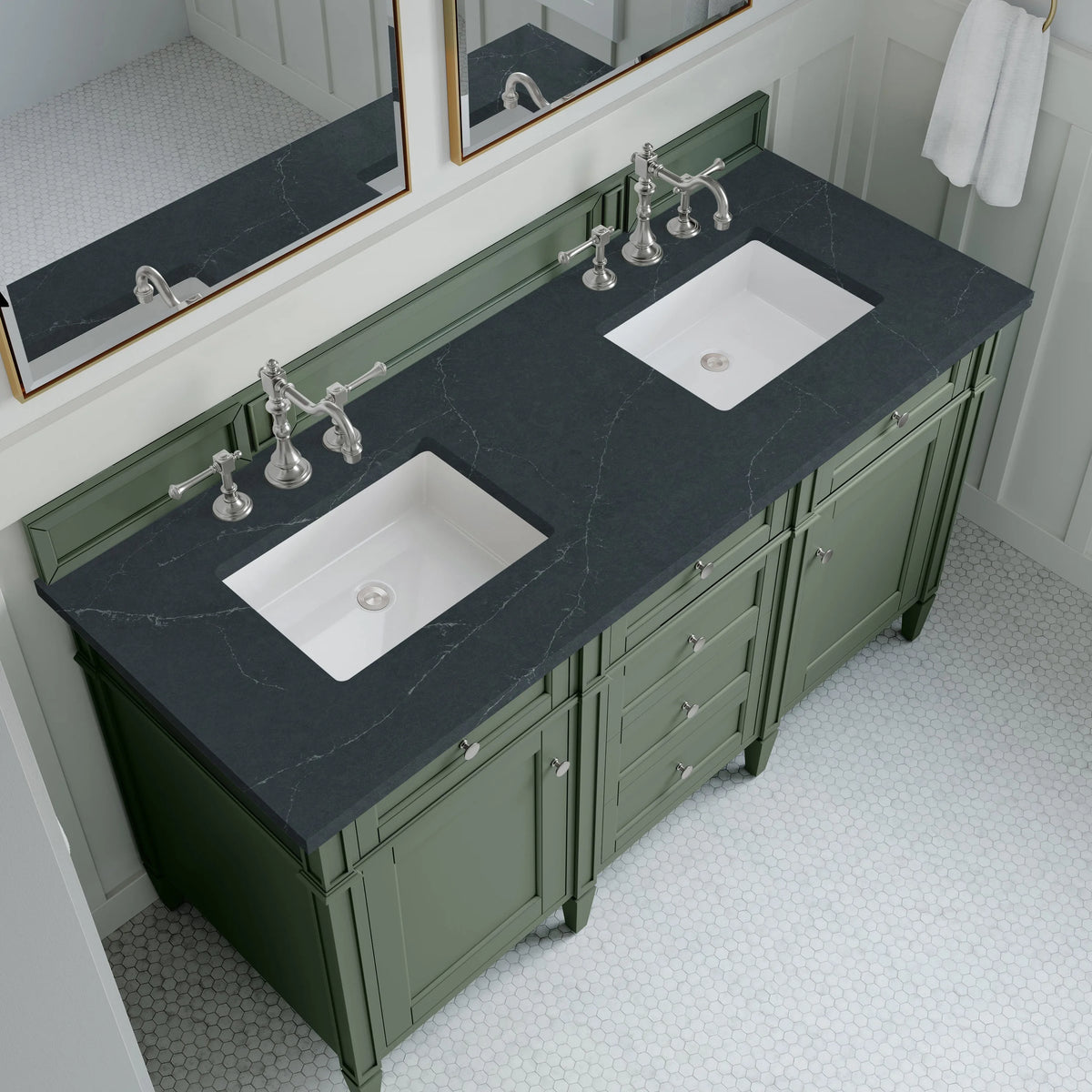 Brittany 60" Double Vanity, Smokey Celadon w/ 3 CM Charcoal Soapstone Top