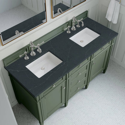 Brittany 60" Double Vanity, Smokey Celadon w/ 3 CM Charcoal Soapstone Top