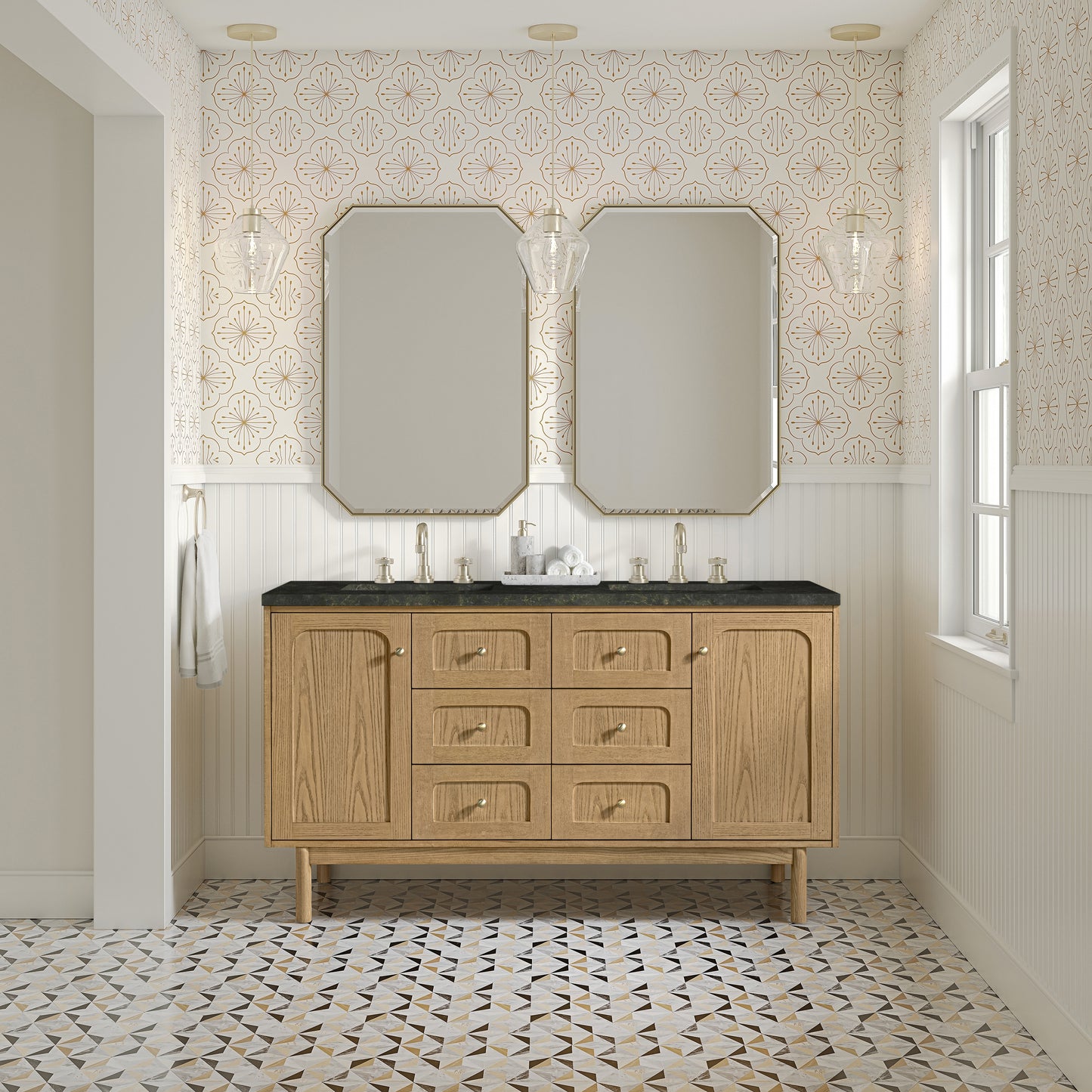 Renovate for Less Atlanta Laurent 60" Double Vanity, Light Natural Oak, w/ 3 CM Phantome Eclos Top