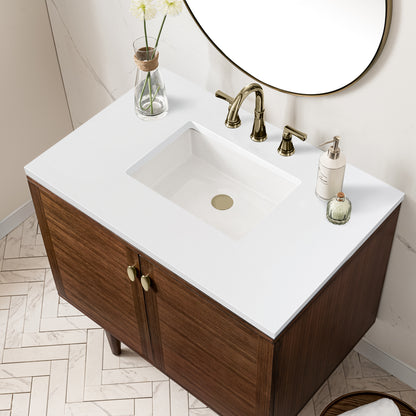 Renovate for Less Atlanta Amberly 36" Single Vanity, Mid-Century Walnut w/ 3 CM White Zeus Top