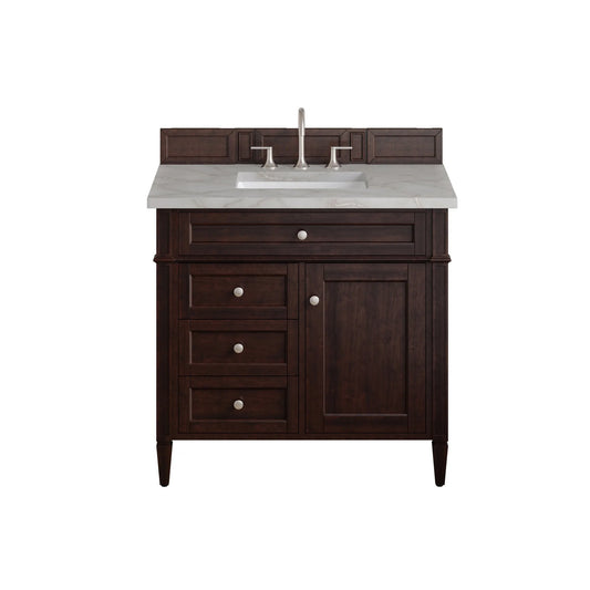 Brittany 36" Single Vanity, Burnished Mahogany w/ 3 CM Victorian Silver Silestone Top