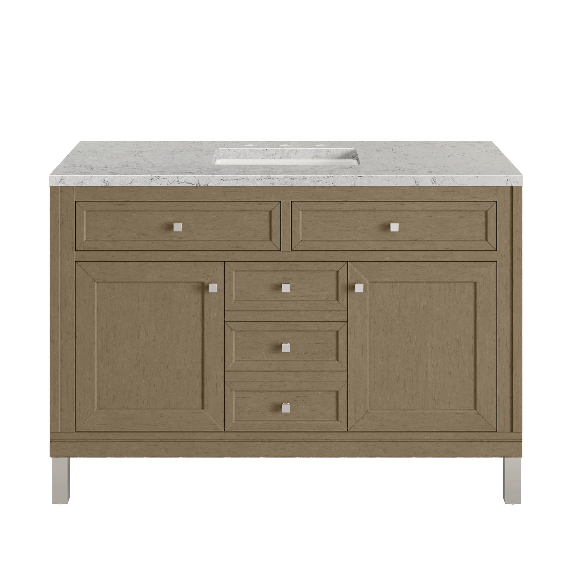 Renovate for Less Atlanta Chicago 48" Single Vanity, Walnut Whisper, w/ 3 CM Eternal Jasmine Pearl Silestone® Top