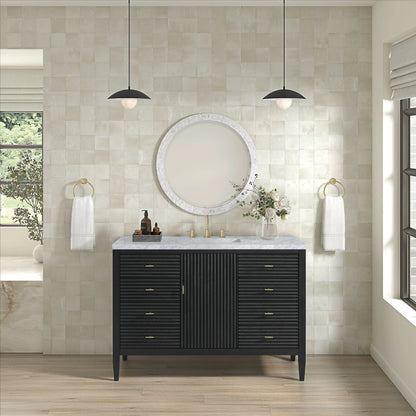Myrrin 48" Single Vanity, Carbon Oak w/ 3 CM Carrara White Marble Top