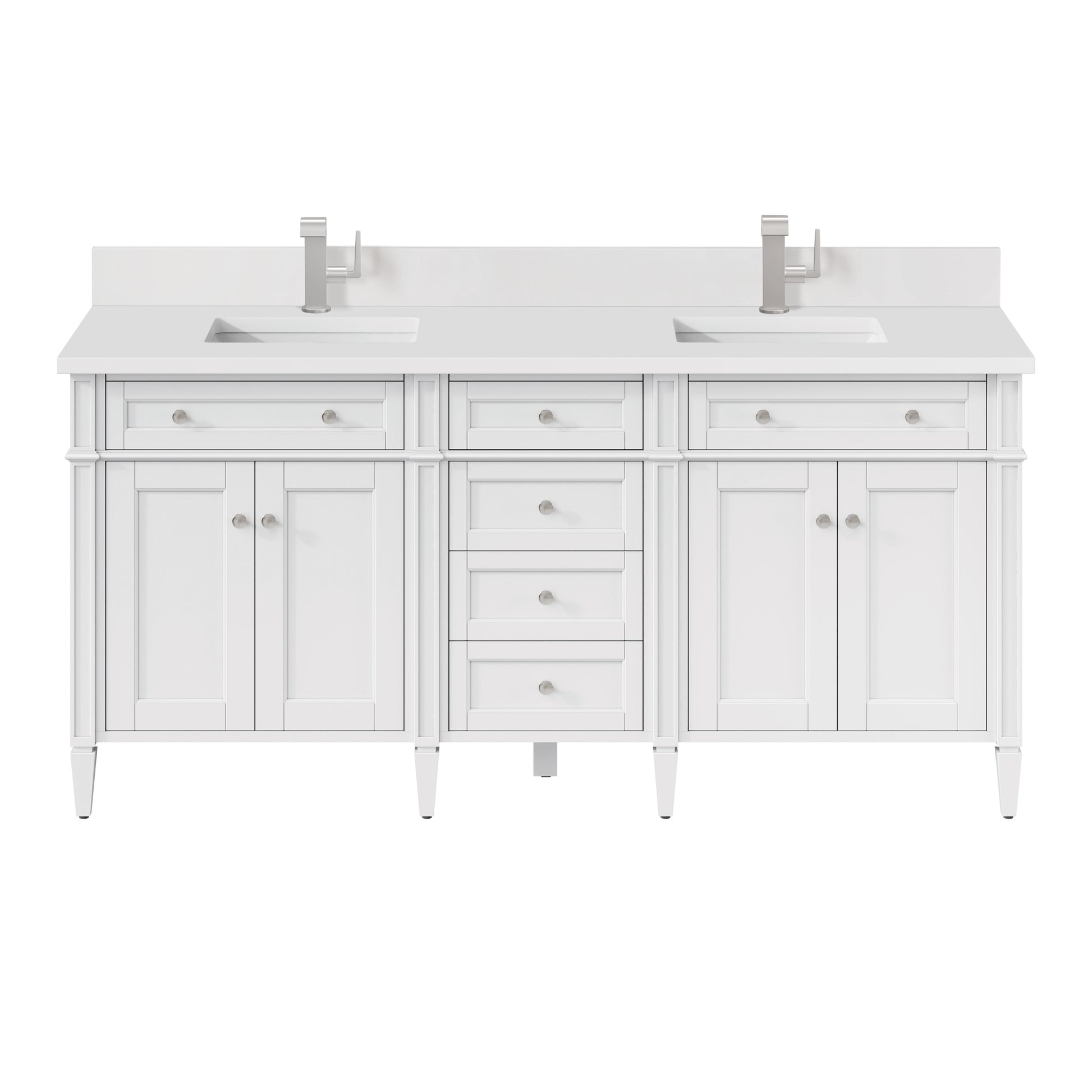 Renovate for Less Atlanta Brittany 72" Double Vanity, Bright White Vanity w/ Single Hole 3 CM White Zeus Silestone Top & Backsplash