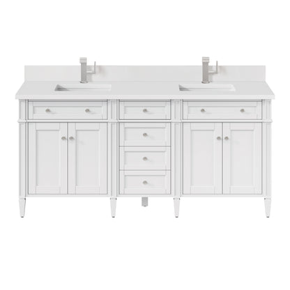 Renovate for Less Atlanta Brittany 72" Double Vanity, Bright White Vanity w/ Single Hole 3 CM White Zeus Silestone Top & Backsplash