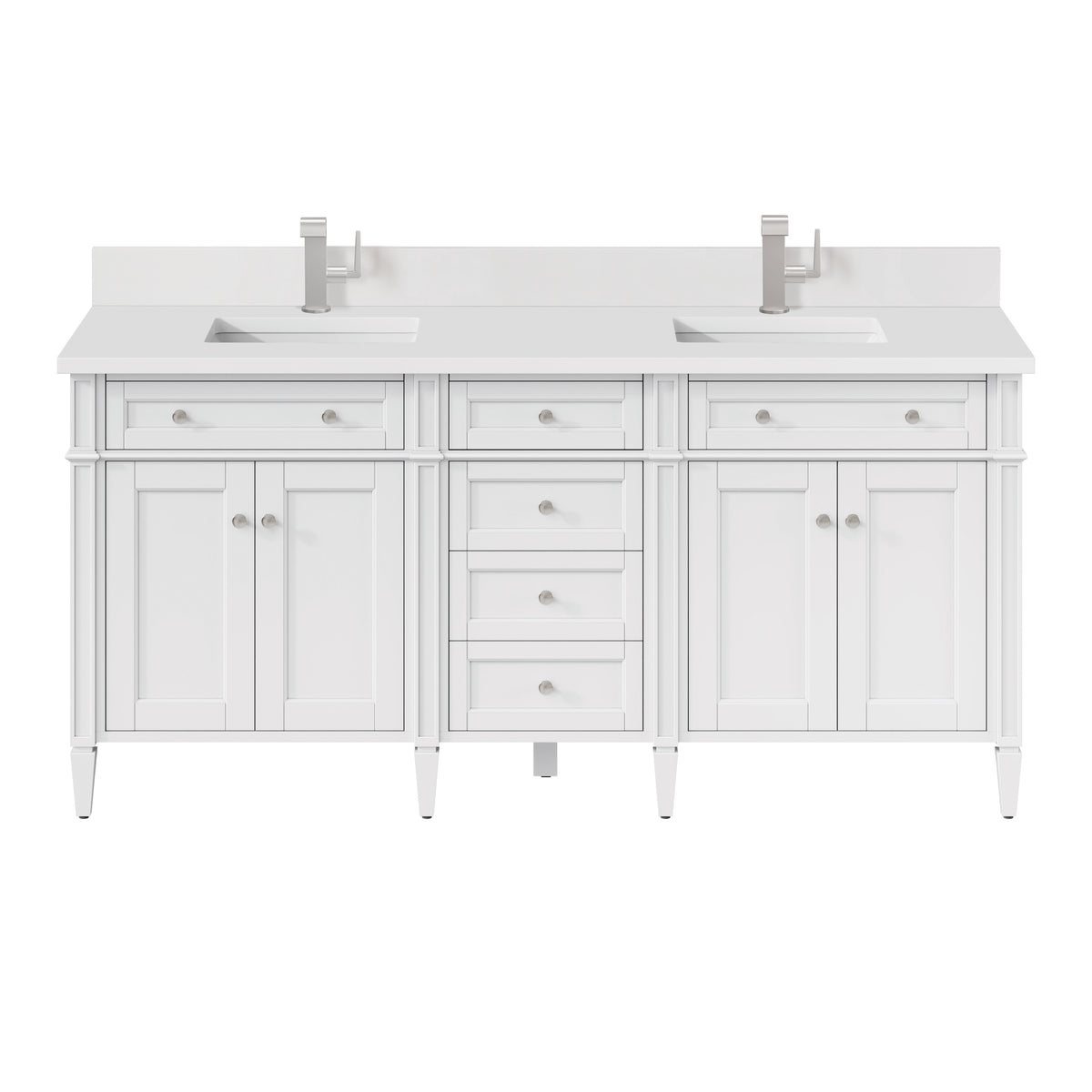 Renovate for Less Atlanta Brittany 72" Double Vanity, Bright White Vanity w/ Single Hole 3 CM White Zeus Silestone Top & Backsplash