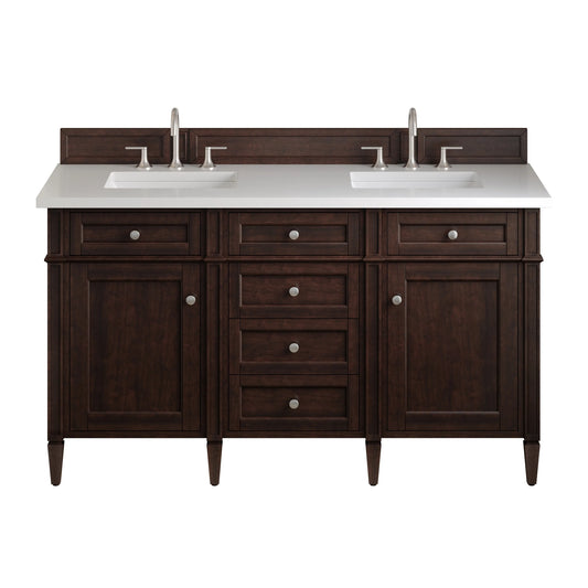 Brittany 60" Double Vanity, Burnished Mahogany w/ 3 CM White Zeus Silestone Top