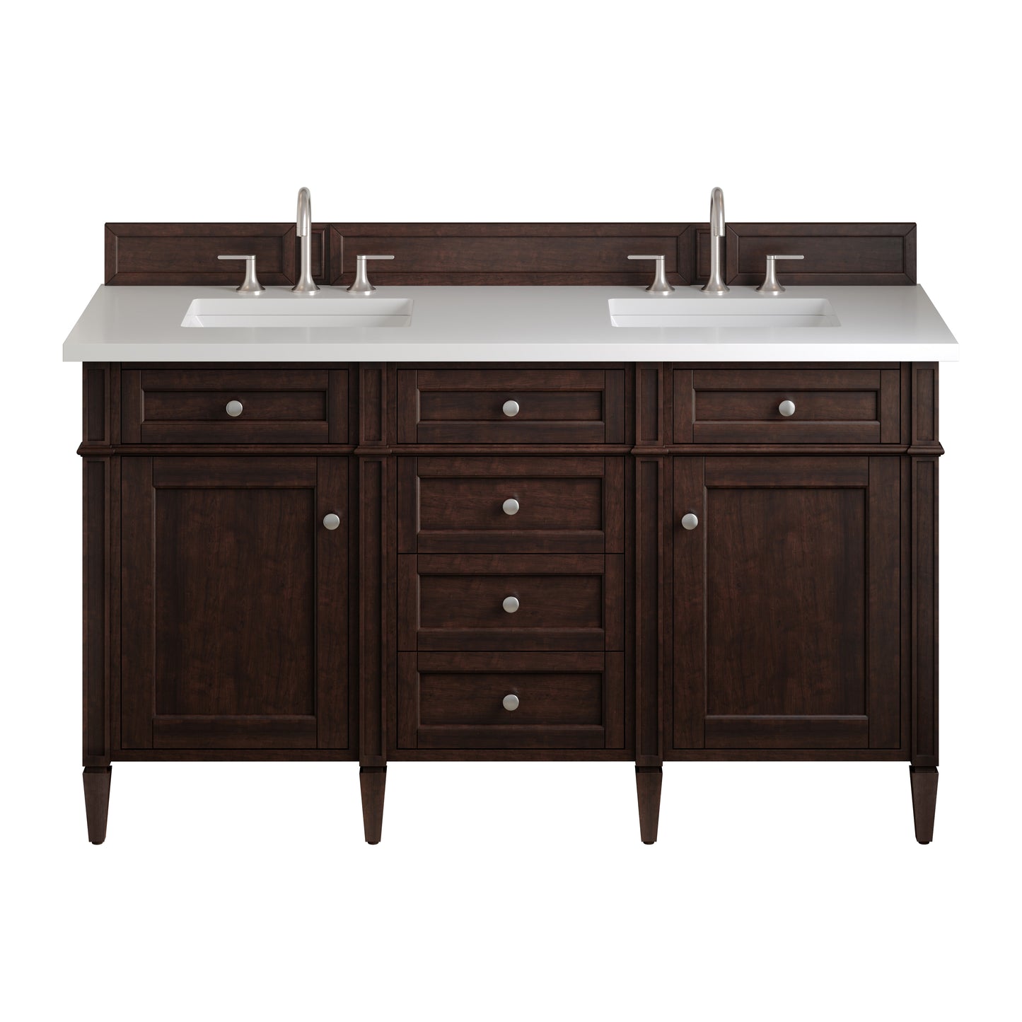 Renovate for Less Atlanta Brittany 60" Double Vanity, Burnished Mahogany w/ 3 CM White Zeus Silestone Top