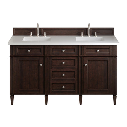 Renovate for Less Atlanta Brittany 60" Double Vanity, Burnished Mahogany w/ 3 CM White Zeus Silestone Top