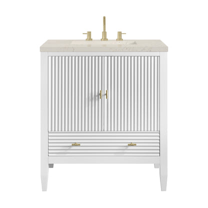 Renovate for Less Atlanta Myrrin 30" Single Vanity, Bright White w/ 3 CM Siberian Silestone Top