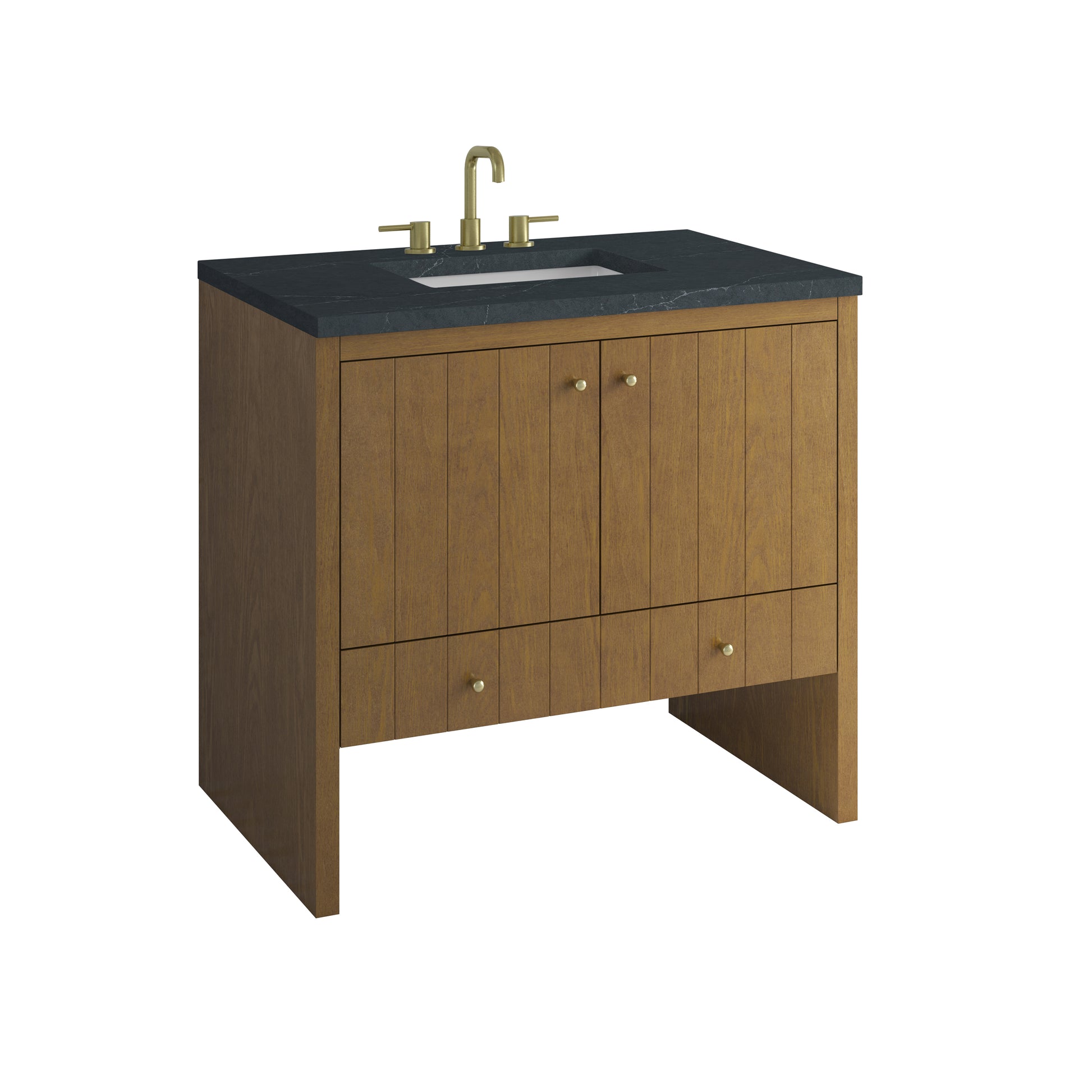 Renovate for Less Atlanta Hudson 36" Single Vanity, Honey Oak w/ 3 CM Charcoal Soapstone Silestone Top