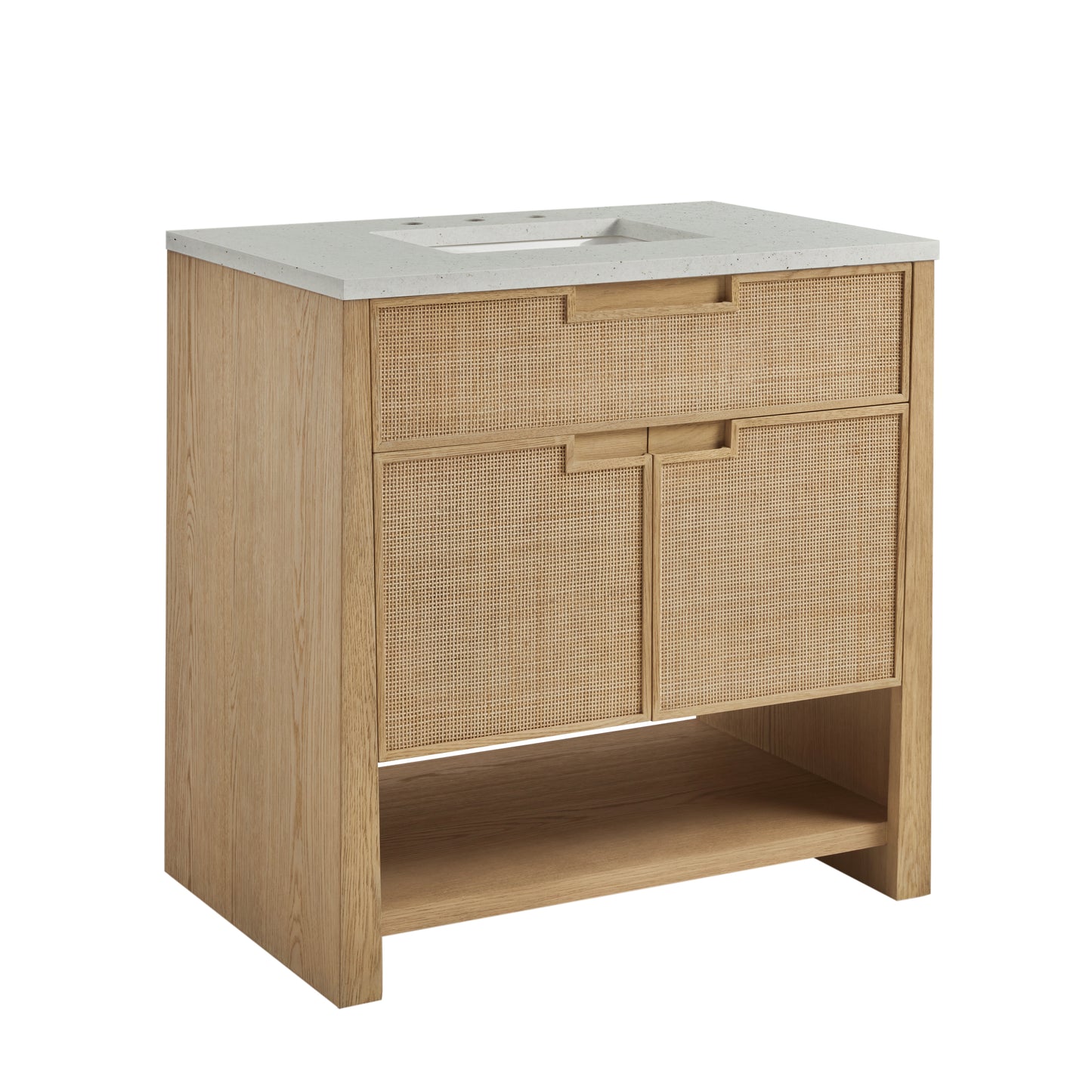 Renovate for Less Atlanta Solene 36" Single Vanity, Seaside Oak, w/ 3 CM Lime Delight Quartz Top