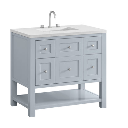 Renovate for Less Atlanta Breckenridge 36" Single Vanity, Serenity Blue, w/ 3 CM White Zeus Quartz Top