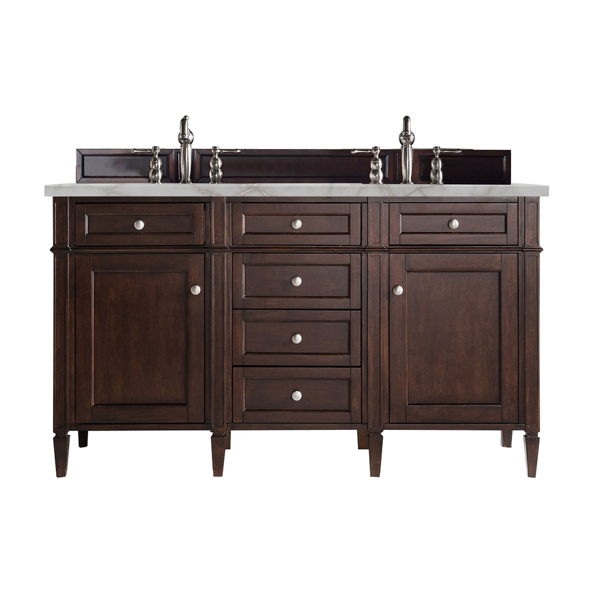 Renovate for Less Atlanta Brittany 60" Double Vanity, Burnished Mahogany w/ 3 CM Victorian Silver Silestone Top w/FreePower Wireless Charger