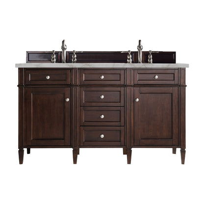 Renovate for Less Atlanta Brittany 60" Double Vanity, Burnished Mahogany w/ 3 CM Victorian Silver Silestone Top w/FreePower Wireless Charger