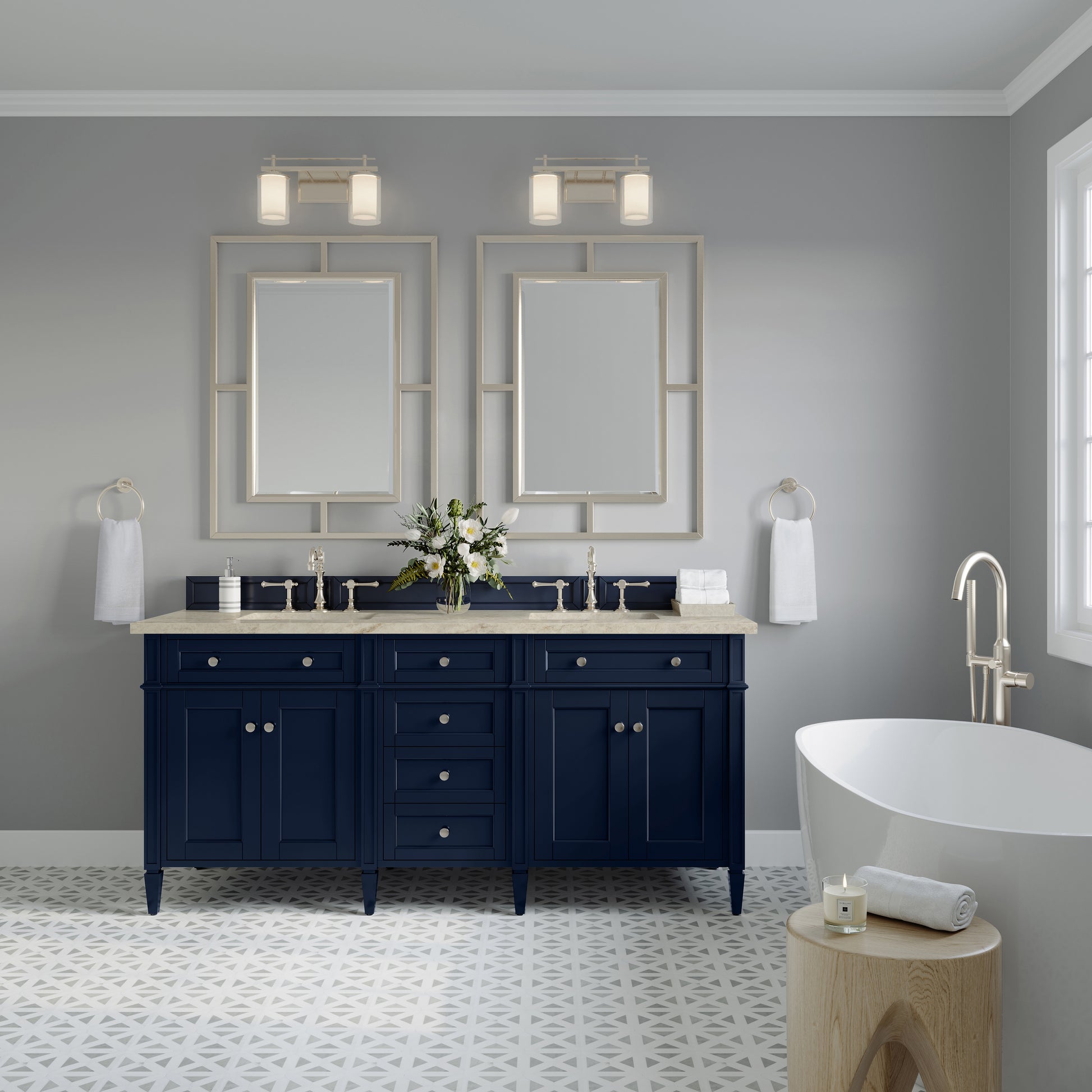 Renovate for Less Atlanta Brittany 72" Double Vanity, Victory Blue, w/ 3 CM Tajnar Eclos Top