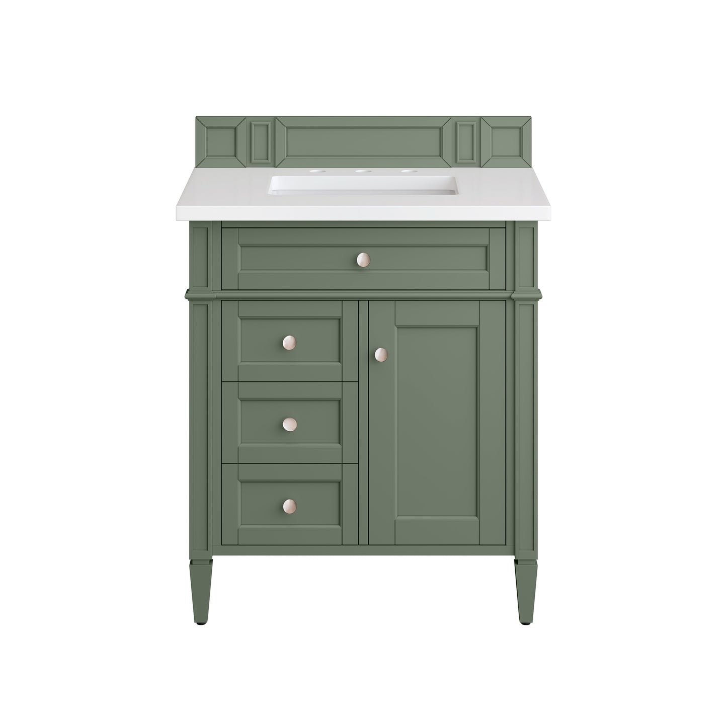 Renovate for Less Atlanta Brittany 30" Single Vanity, Smokey Celadon w/ 3 CM White Zeus Top