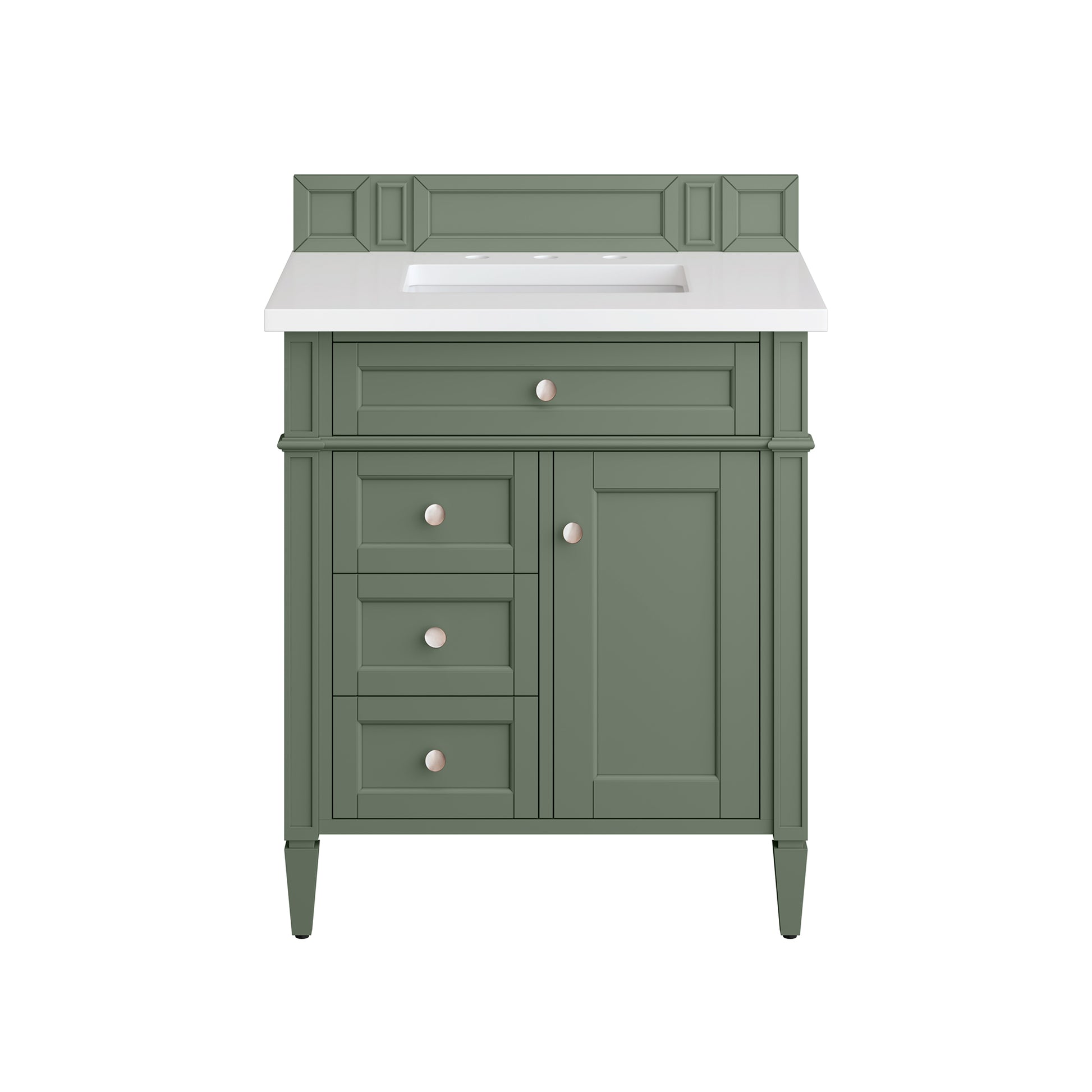 Renovate for Less Atlanta Brittany 30" Single Vanity, Smokey Celadon w/ 3 CM White Zeus Top