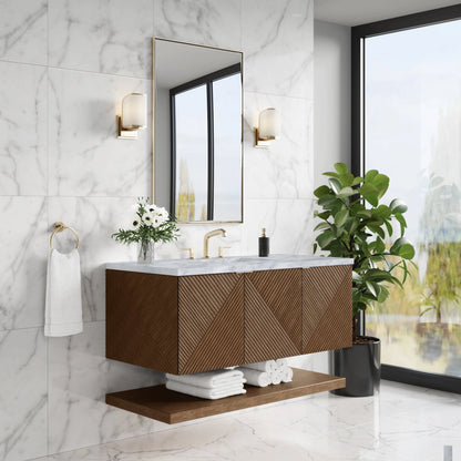 Marcello 48" Single Vanity, Chestnut w/ 3 CM Carrara White Marble Top