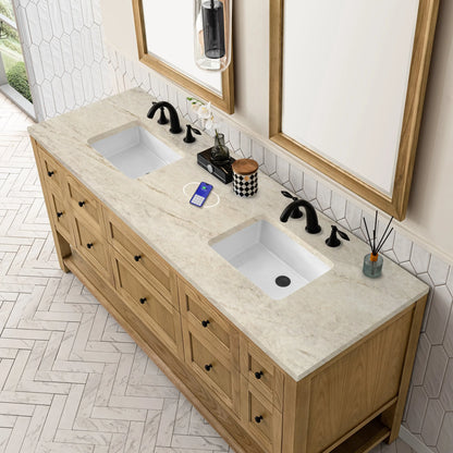 Breckenridge 72" Double Vanity, Light Natural Oak, w/ 3 CM Tajnar Eclos Top w/FreePower Wireless Charger