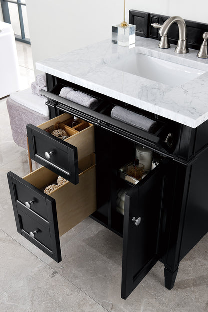 Renovate for Less Atlanta Brittany 30" Single Vanity, Black Onyx w/ 3 CM Carrara Marble Top