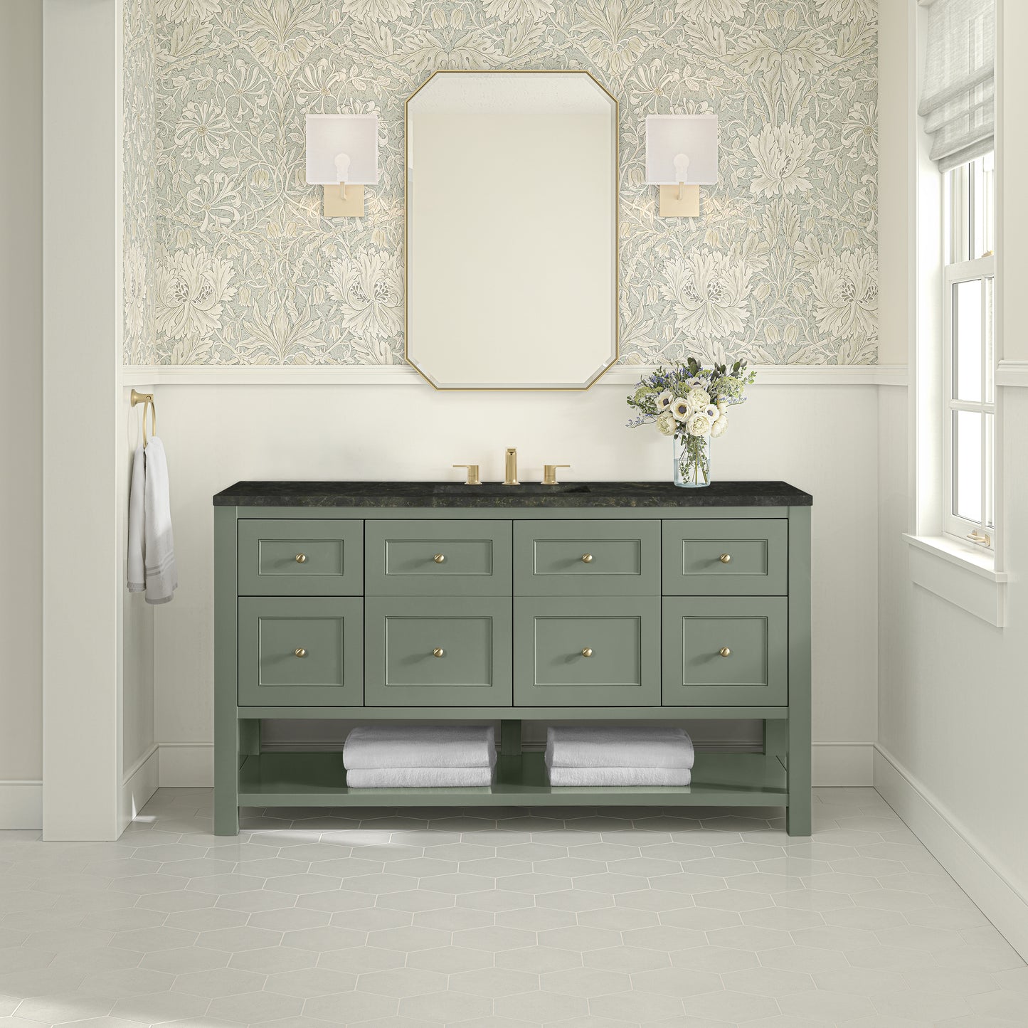 Renovate for Less Atlanta Breckenridge 60" Single Vanity, Smokey Celadon, w/ 3 CM Phantome Eclos Top