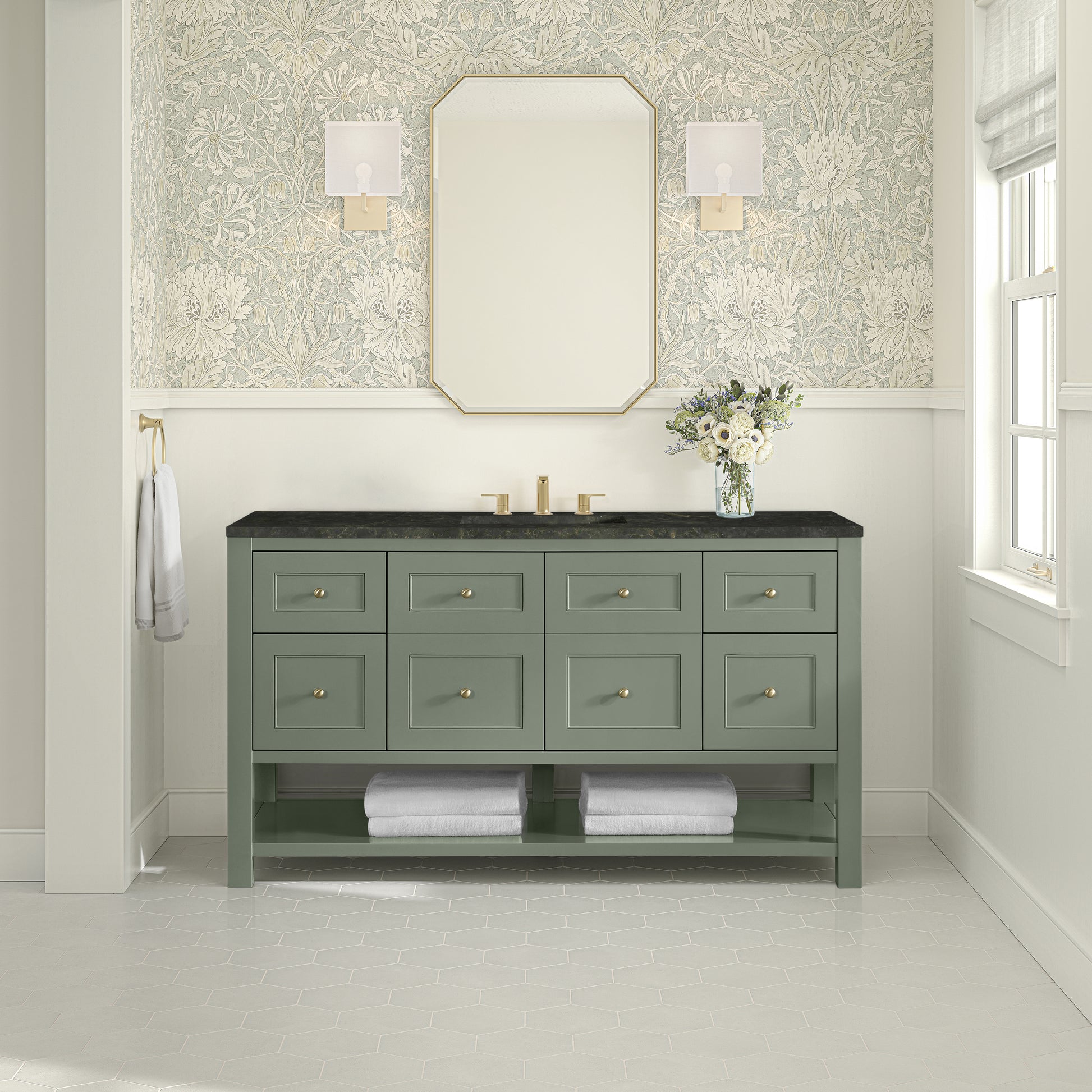 Renovate for Less Atlanta Breckenridge 60" Single Vanity, Smokey Celadon, w/ 3 CM Phantome Eclos Top