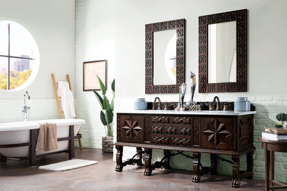 Balmoral 72" Antique Walnut Double Vanity w/ 3 CM Carrara Marble Top James Martin Vanities
