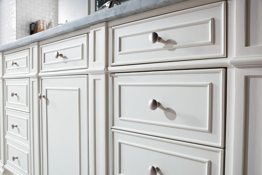 Renovate for Less Atlanta Bristol 60" Single Vanity, Bright White w/ 3 CM Carrara Marble Top