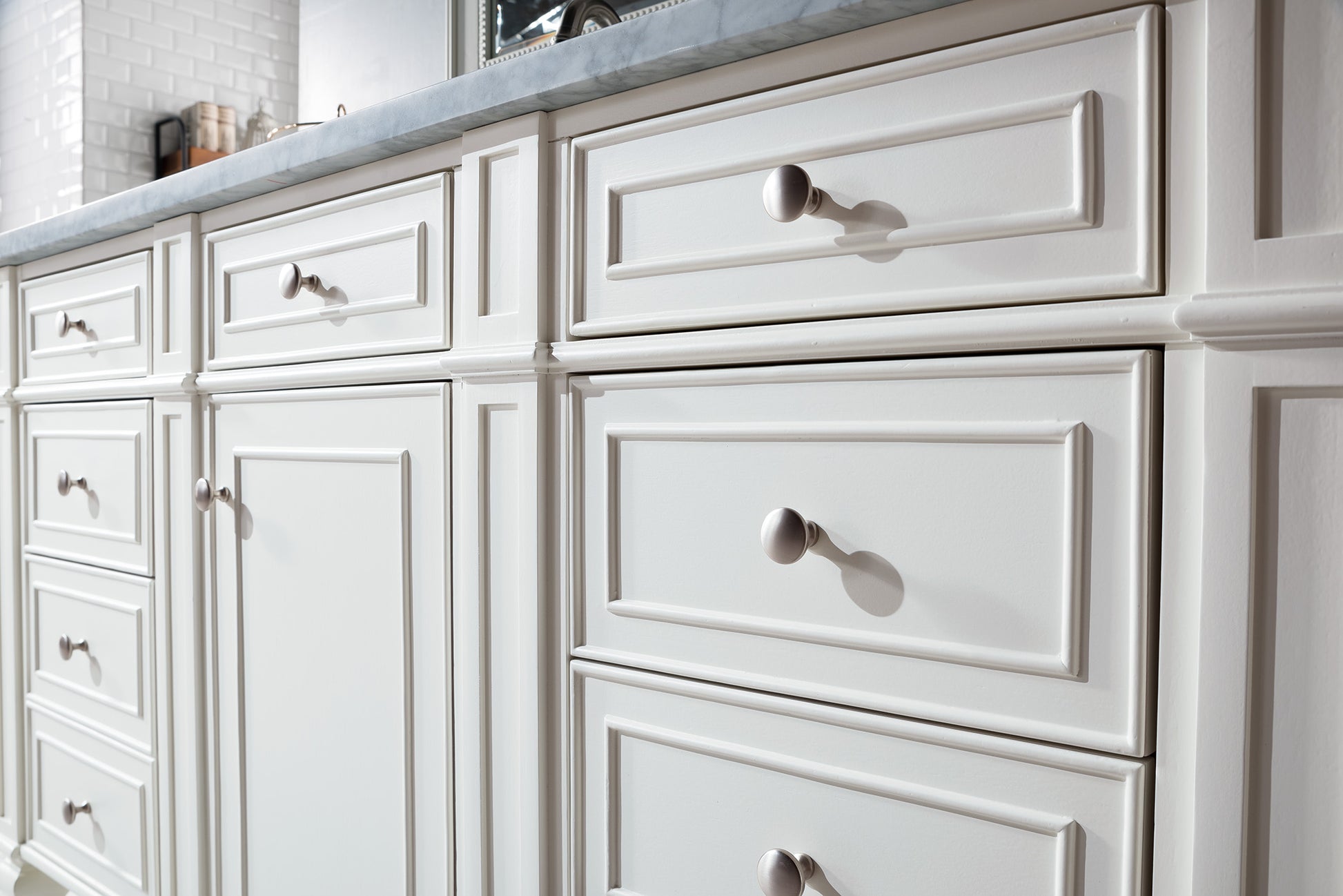 Renovate for Less Atlanta Bristol 60" Single Vanity, Bright White w/ 3 CM Carrara Marble Top