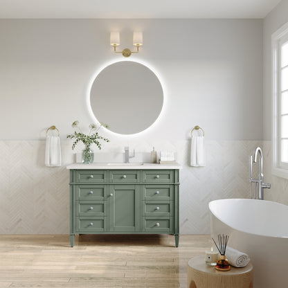 Renovate for Less Atlanta Brittany 48" Single Vanity, Smokey Celadon w/ Single Hole 3 CM White Zeus Top & Backsplash
