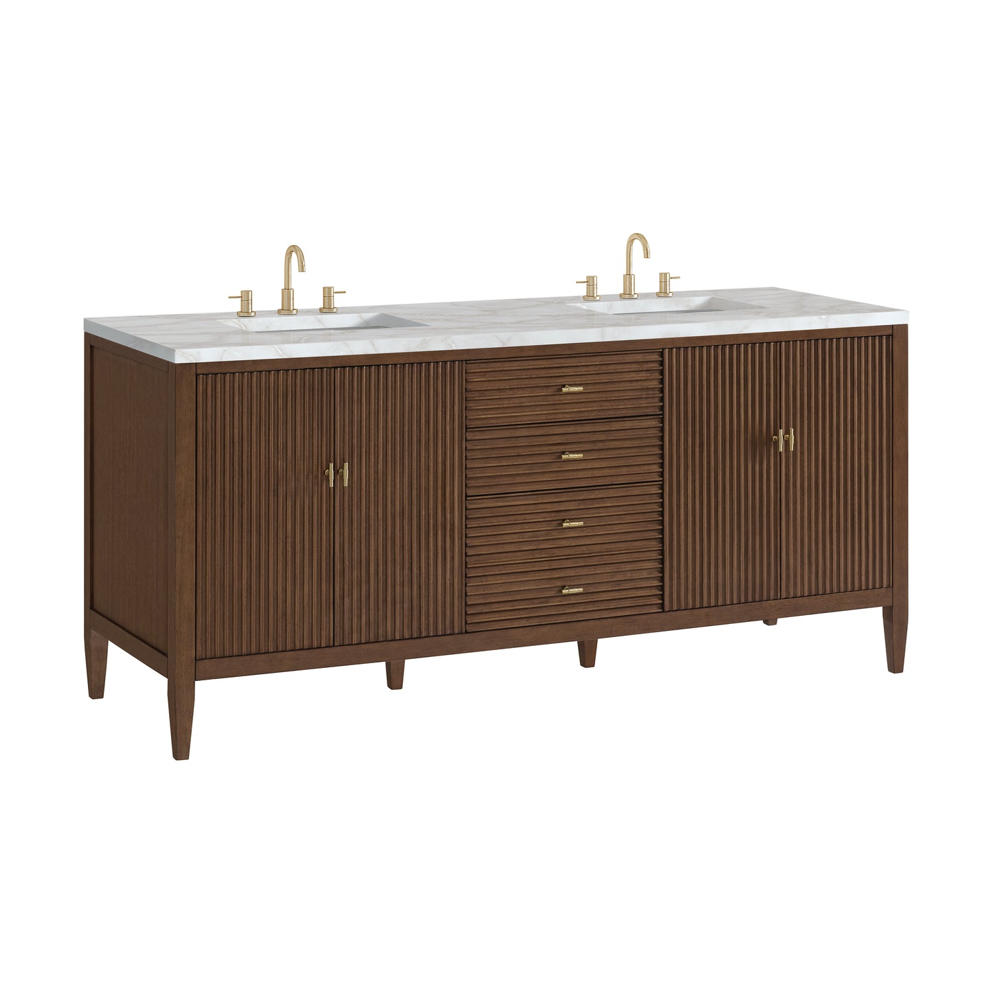 Renovate for Less Atlanta Myrrin 72" Double Vanity, Mid Century Walnut w/ 3 CM Victorian Silver Silestone Top w/FreePower Wireless Charger