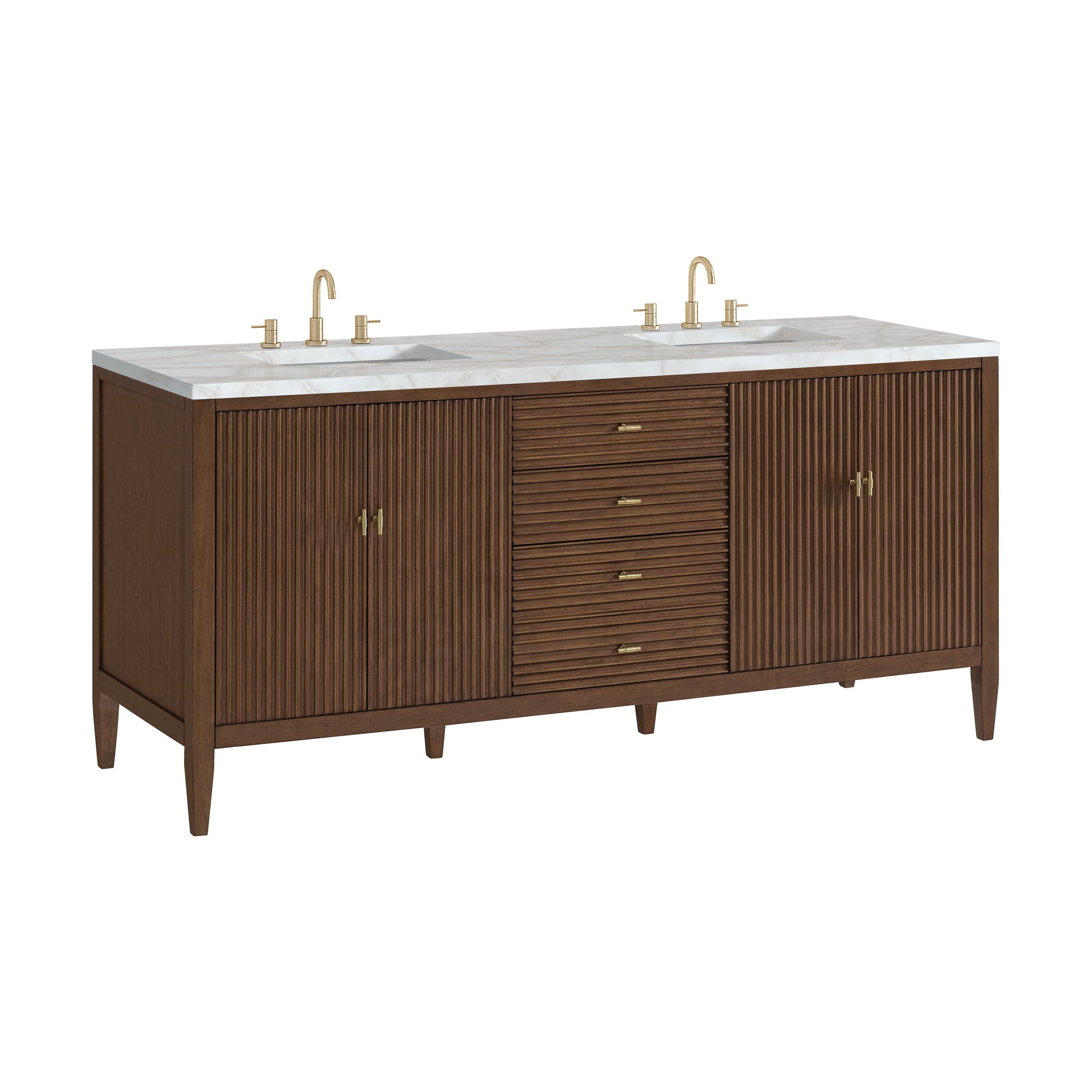 Renovate for Less Atlanta Myrrin 72" Double Vanity, Mid Century Walnut w/ 3 CM Victorian Silver Silestone Top w/FreePower Wireless Charger