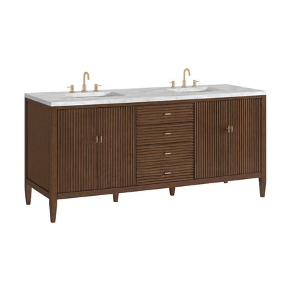 Myrrin 72" Double Vanity, Mid Century Walnut w/ 3 CM Victorian Silver Silestone Top