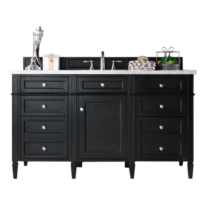 Renovate for Less Atlanta Brittany 60" Single Vanity, Black Onyx, w/ 3 CM Eternal Jasmine Pearl Silestone Top w/FreePower Wireless Charger