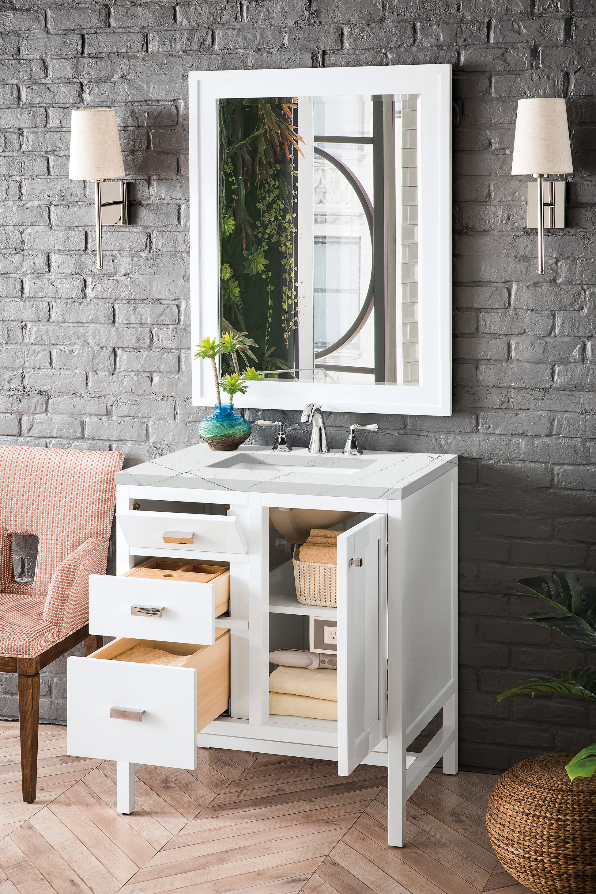 Renovate for Less Atlanta Addison 30" Single Vanity, Glossy White w/ 3 CM Ethereal Noctis Top