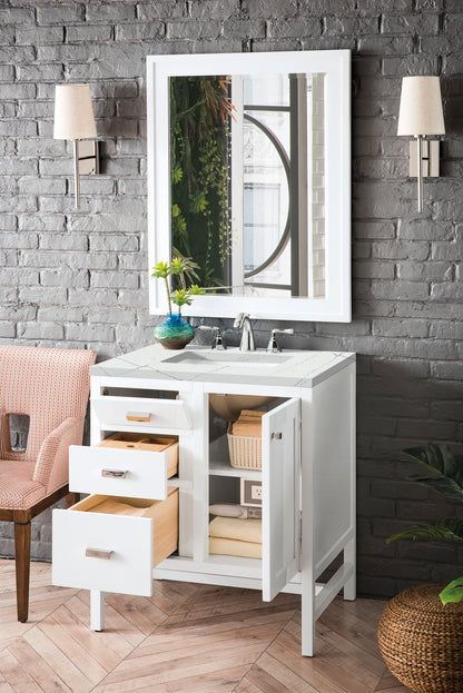 Renovate for Less Atlanta Addison 30" Single Vanity, Glossy White w/ 3 CM Ethereal Noctis Top