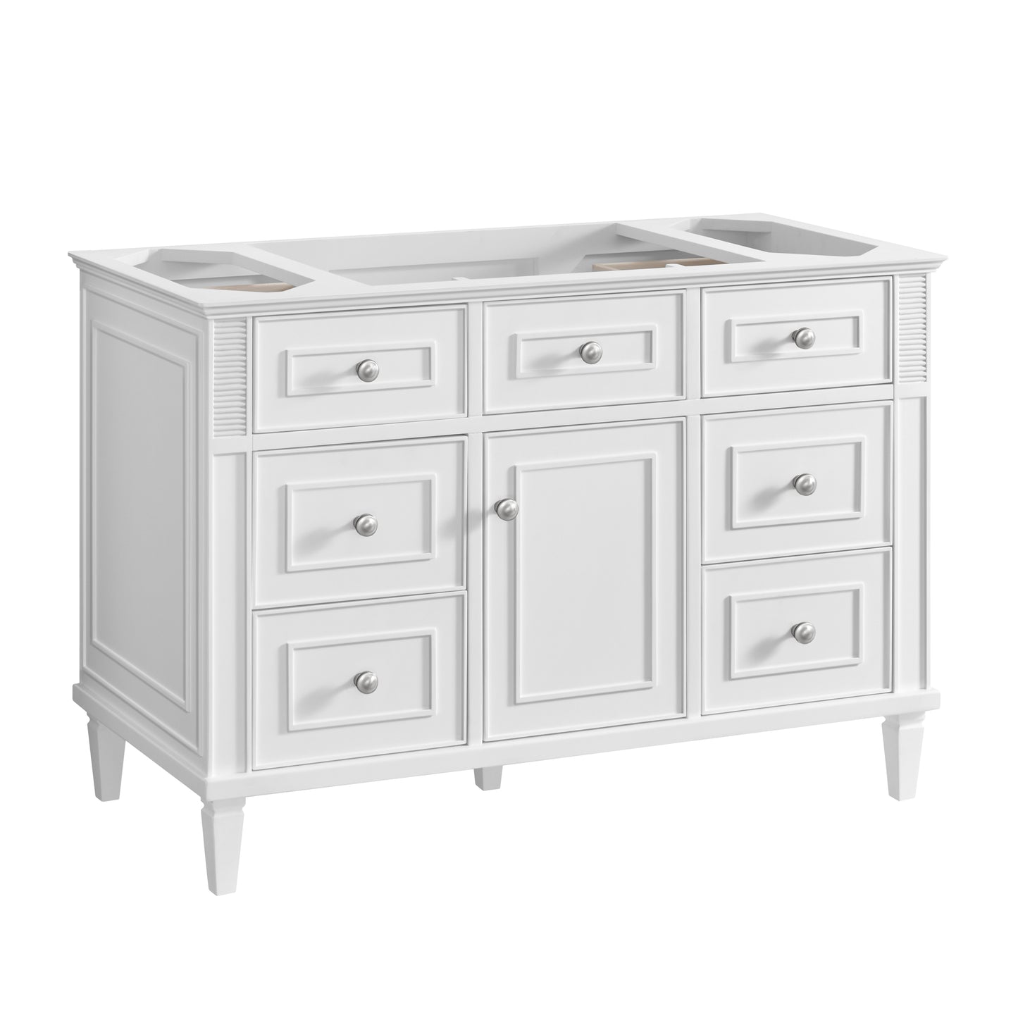 Renovate for Less Atlanta Lorelai 48" Single Vanity, Bright White w/ 3 CM Parisien Bleu Silestone Top w/FreePower Wireless Charger