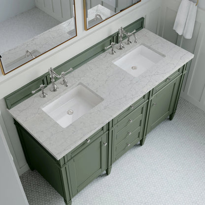 Brittany 60" Double Vanity, Smokey Celadon w/ 3 CM Eternal Jasmine Pearl Top